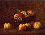 Henri Fantin-Latour Apples in a Basket on a Table painting